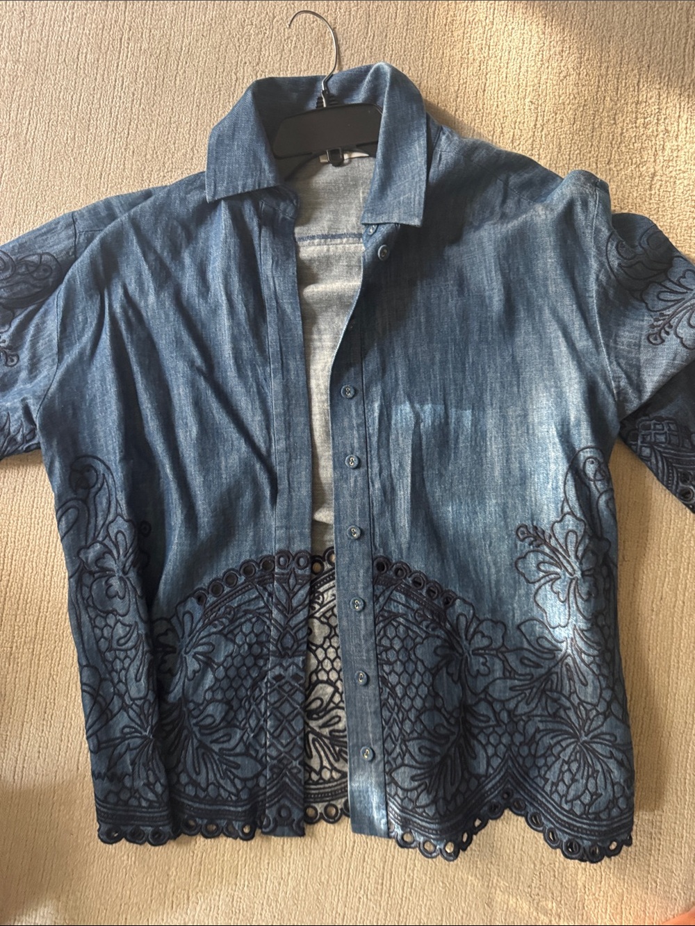 Zimmermann Blue Embroidered Denim-Style Button Down Shirt size 1 never worn
